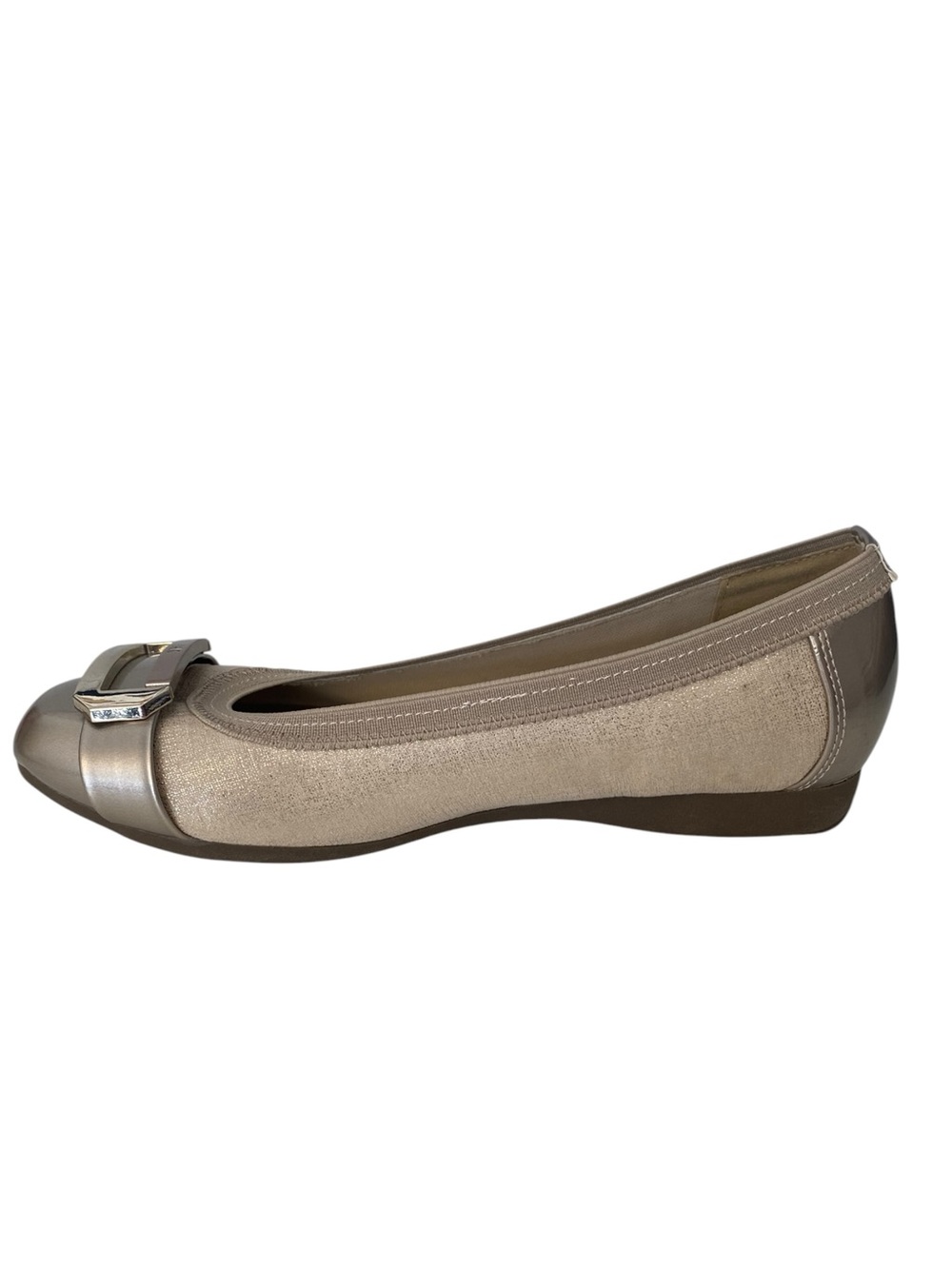 Anne Klein iFlex Uplift Ballet Flats 6.5W Gold Shimmer Cap Toe Comfort